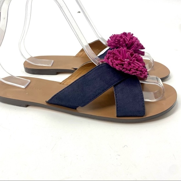 J Crew Sweet Jasmine Pom Pom sandal flats 7 - Picture 1 of 9